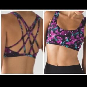 Lululemon Free To Be Tranquil Bra Mini Midnight Bloom Black Deep Fuchsia EUC.